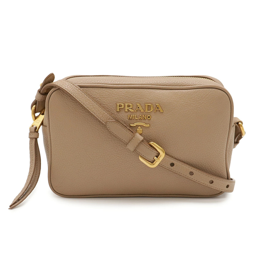 Prada VITELLO PHENIX Crossbody Bag Pouch Clutch Leather Beige Cream